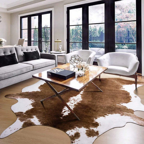 Cowhide Rug Large,7x6.2 Feet Cow Print Rug For Living Room Faux Cow Hide Animal Print Carpet For Bedroom Office Table