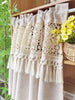 1pc Boho Style Crocheted Splicing Linen Cafe Curtain Retro Chic Short Curtain With Tassel For Kitchen Dining Room Window Rod Pocket Top